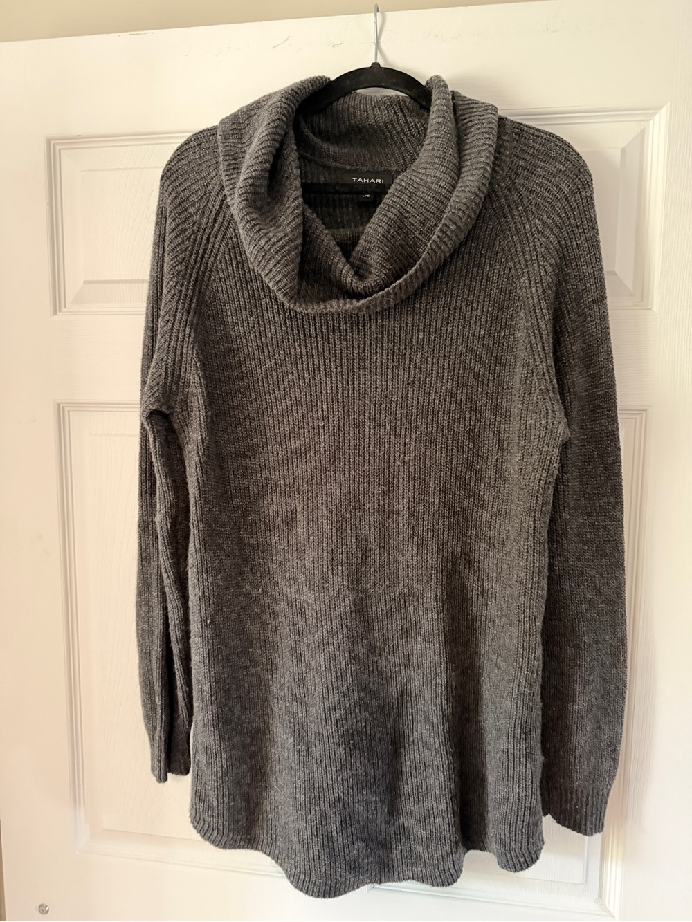 Tahari Charcoal Gray Cowl Neck Sweater